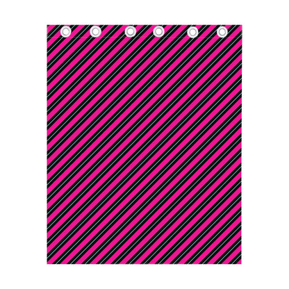 Hot Pink Black And Blue Stripes Print Curtain