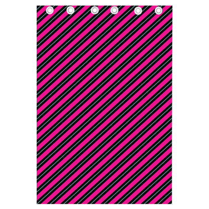 Hot Pink Black And Blue Stripes Print Curtain