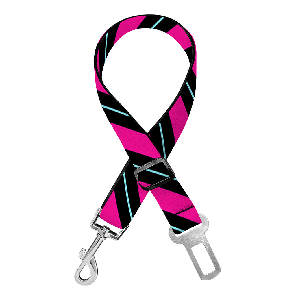 Hot Pink Black And Blue Stripes Print Dog Seat Belt