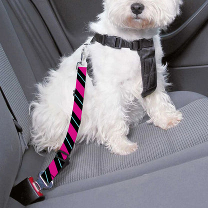 Hot Pink Black And Blue Stripes Print Dog Seat Belt