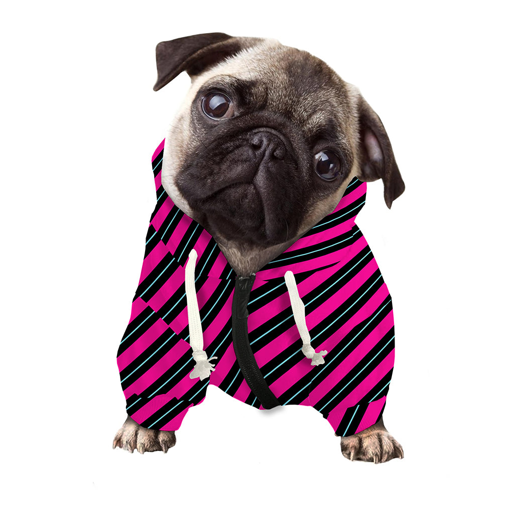 Hot Pink Black And Blue Stripes Print Dog Zip Up Hoodie