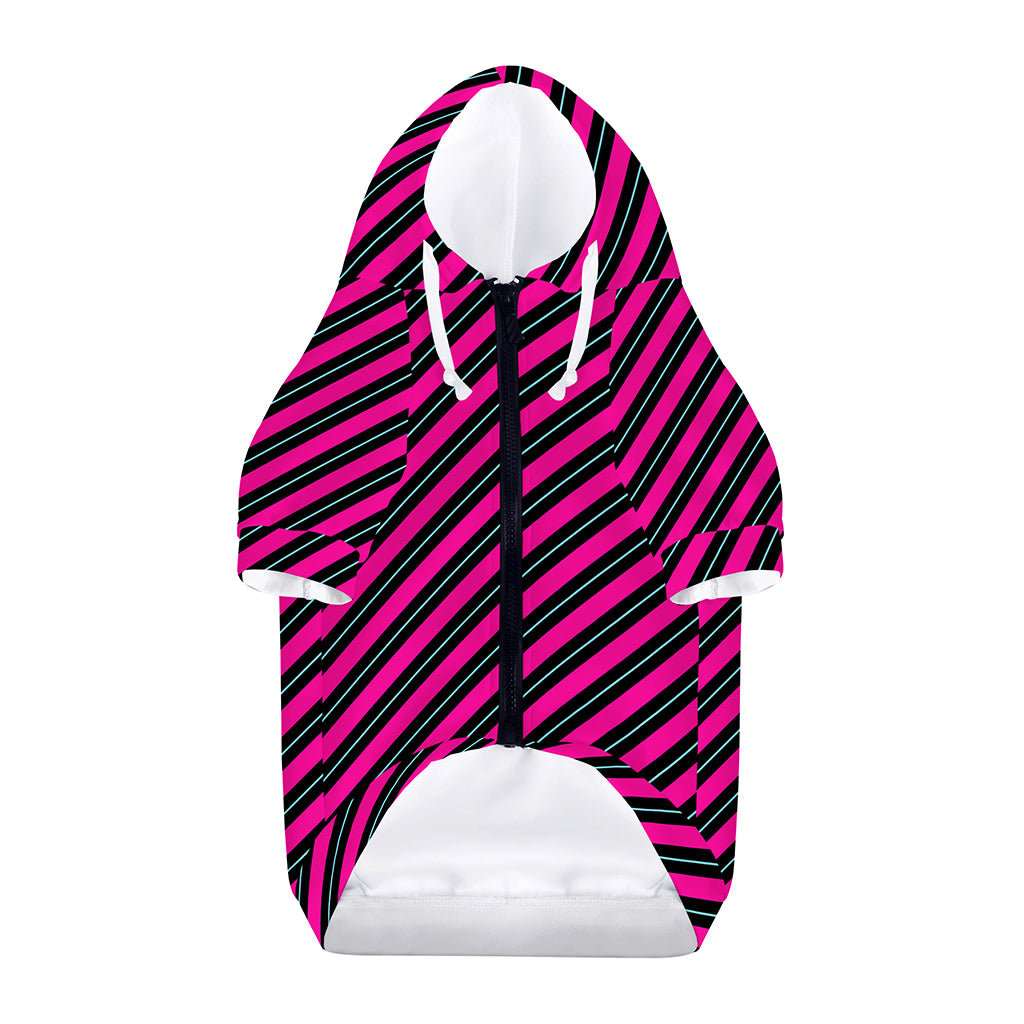Hot Pink Black And Blue Stripes Print Dog Zip Up Hoodie