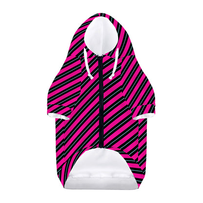 Hot Pink Black And Blue Stripes Print Dog Zip Up Hoodie
