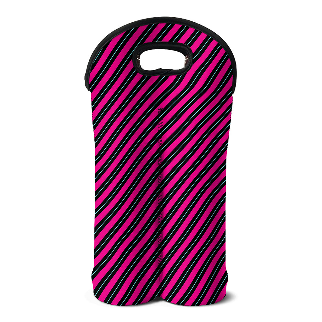 Hot Pink Black And Blue Stripes Print Double Neoprene Wine Tote