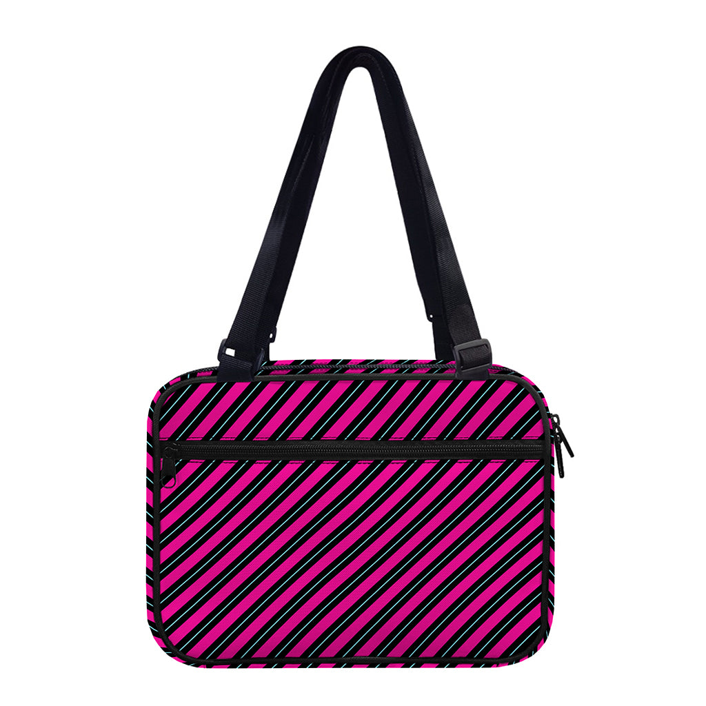 Hot Pink Black And Blue Stripes Print Double Strap Bible Bag