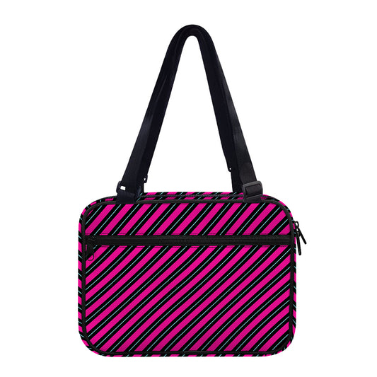 Hot Pink Black And Blue Stripes Print Double Strap Bible Bag