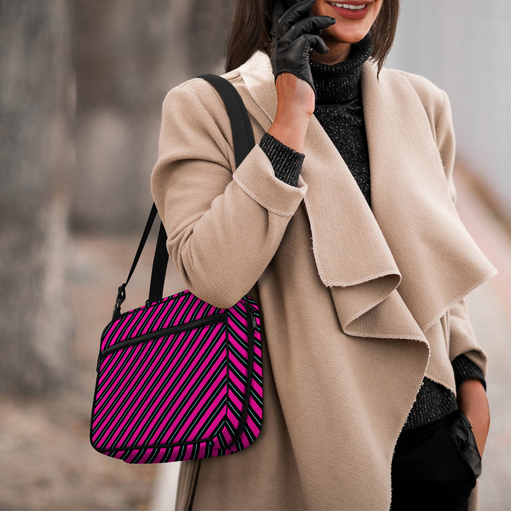 Hot Pink Black And Blue Stripes Print Double Strap Bible Bag