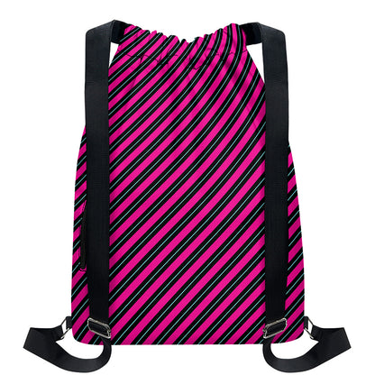 Hot Pink Black And Blue Stripes Print Drawstring Backpack