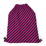 Hot Pink Black And Blue Stripes Print Drawstring Bag