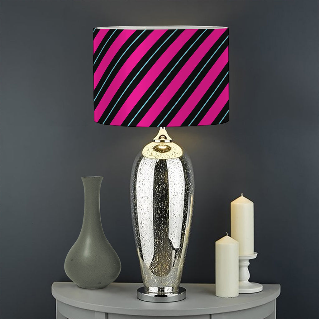 Hot Pink Black And Blue Stripes Print Drum Lamp Shade