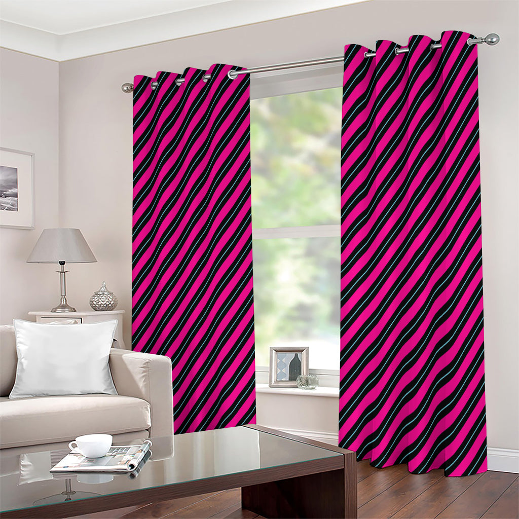 Hot Pink Black And Blue Stripes Print Extra Wide Grommet Curtains