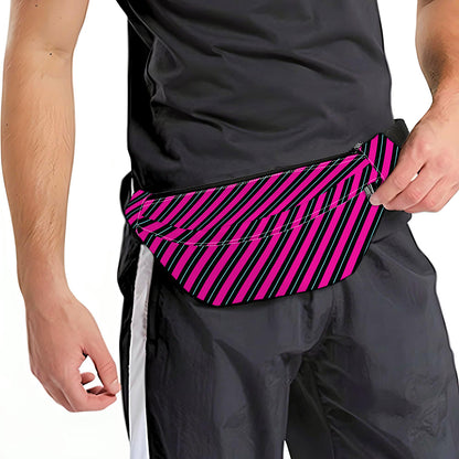 Hot Pink Black And Blue Stripes Print Fanny Pack