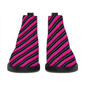 Hot Pink Black And Blue Stripes Print Flat Ankle Boots