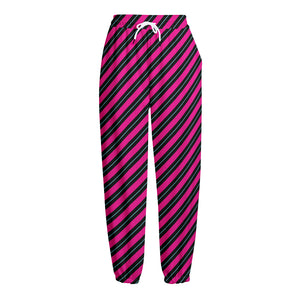 Hot Pink Black And Blue Stripes Print Fleece Lined Knit Pants