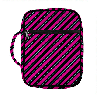 Hot Pink Black And Blue Stripes Print Front Pocket Bible Bag