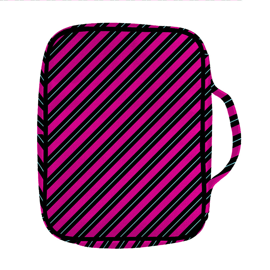 Hot Pink Black And Blue Stripes Print Front Pocket Bible Bag