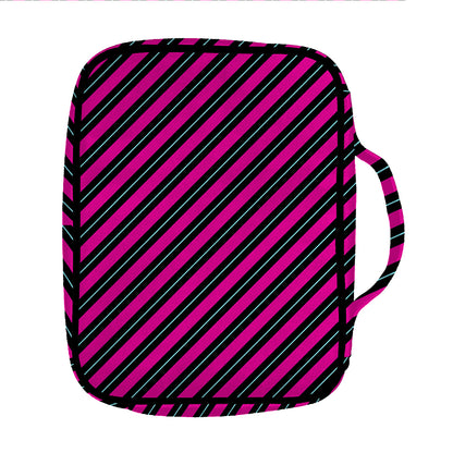 Hot Pink Black And Blue Stripes Print Front Pocket Bible Bag