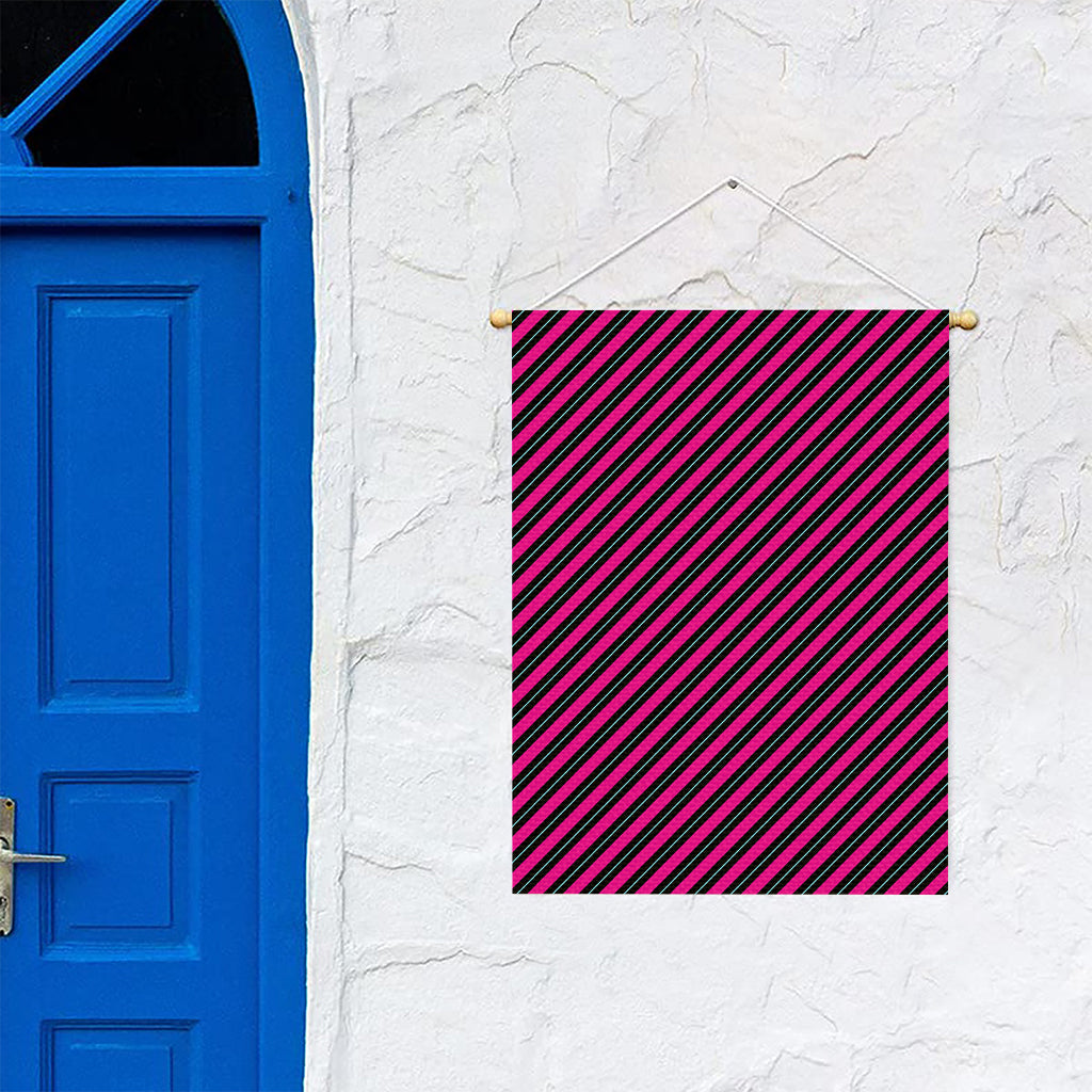 Hot Pink Black And Blue Stripes Print Garden Flag