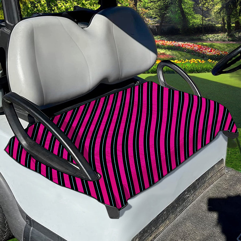 Hot Pink Black And Blue Stripes Print Golf Cart Seat Cover