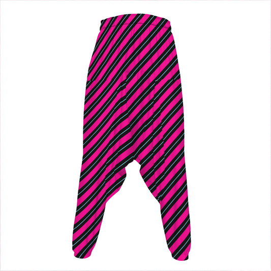 Hot Pink Black And Blue Stripes Print Hammer Pants