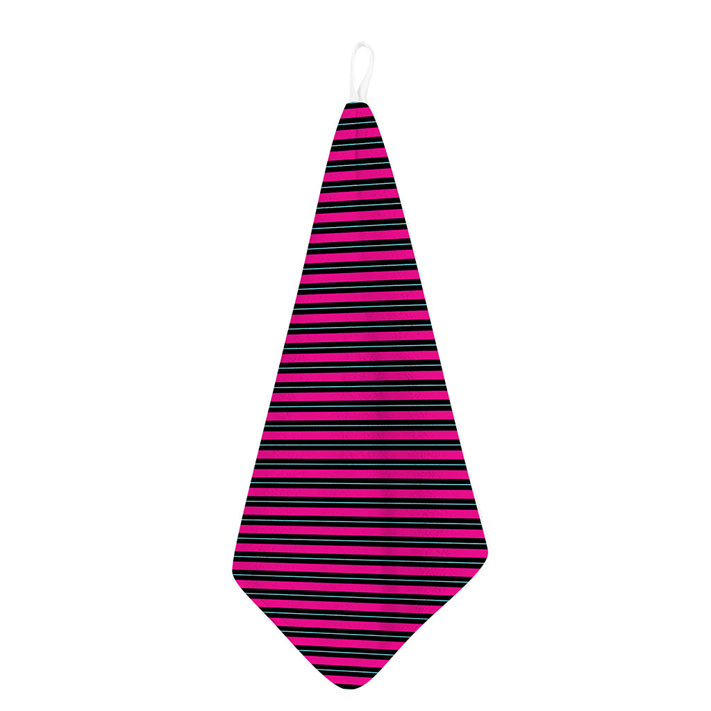 Hot Pink Black And Blue Stripes Print Hand Towel