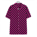 Hot Pink Black And Blue Stripes Print Hawaiian Shirt