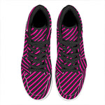 Hot Pink Black And Blue Stripes Print High Top Leather Sneakers
