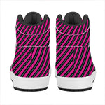 Hot Pink Black And Blue Stripes Print High Top Leather Sneakers