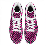 Hot Pink Black And Blue Stripes Print High Top Leather Sneakers