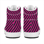 Hot Pink Black And Blue Stripes Print High Top Leather Sneakers
