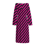 Hot Pink Black And Blue Stripes Print Hooded Bathrobe