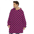 Hot Pink Black And Blue Stripes Print Hoodie Blanket