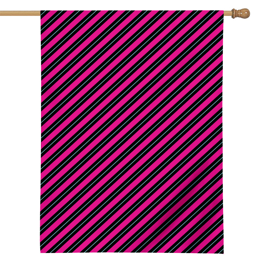 Hot Pink Black And Blue Stripes Print House Flag