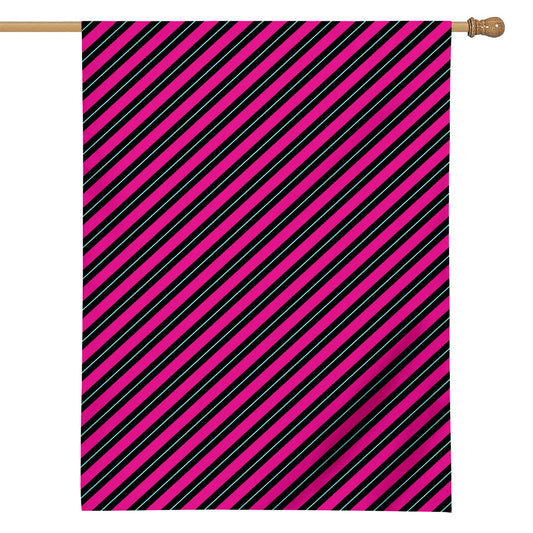 Hot Pink Black And Blue Stripes Print House Flag