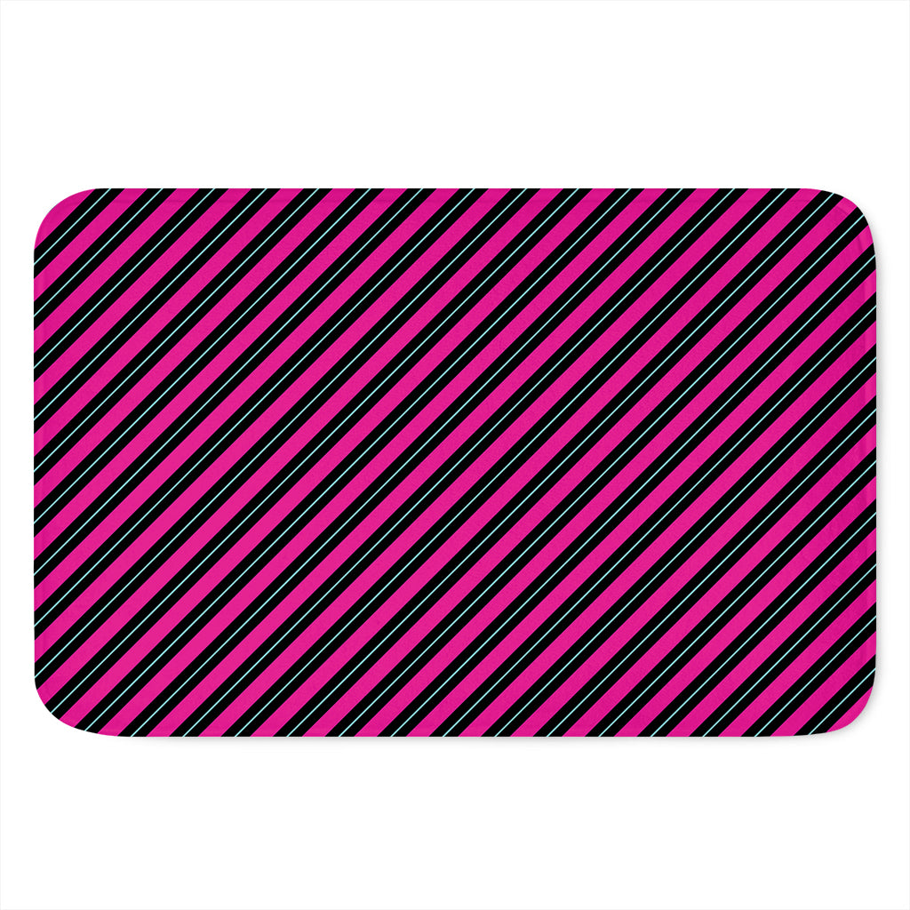 Hot Pink Black And Blue Stripes Print Indoor Door Mat