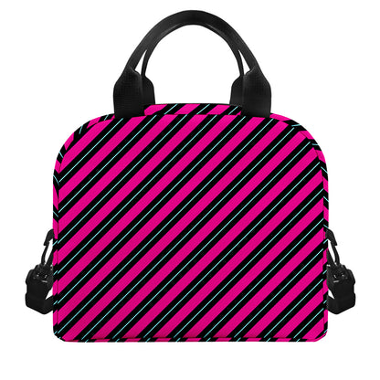 Hot Pink Black And Blue Stripes Print Insulated Lunch Bag