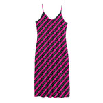 Hot Pink Black And Blue Stripes Print Jersey Midi Cami Dress