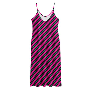 Hot Pink Black And Blue Stripes Print Jersey Midi Cami Dress