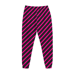 Hot Pink Black And Blue Stripes Print Jogger Pants