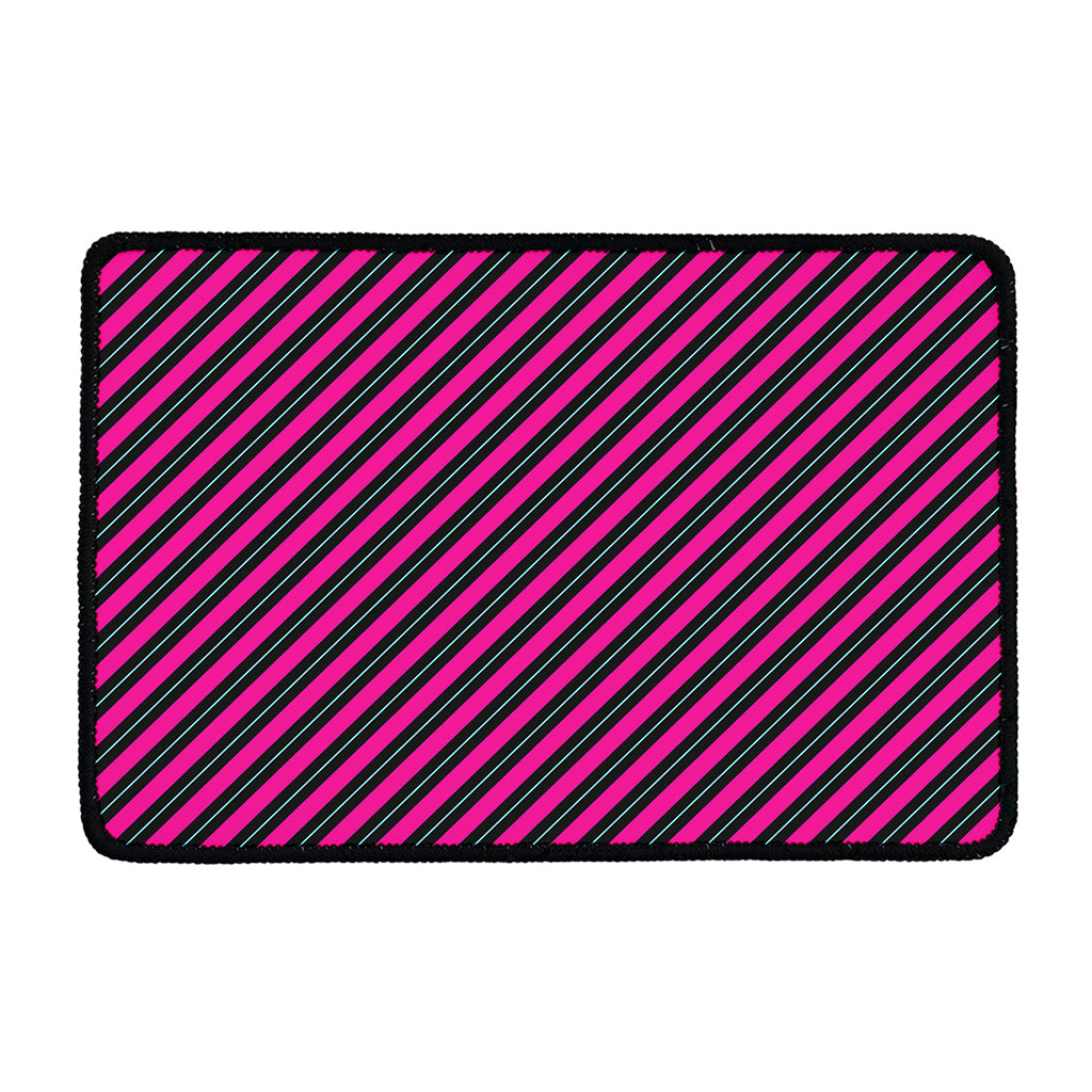 Hot Pink Black And Blue Stripes Print Kitchen Mat