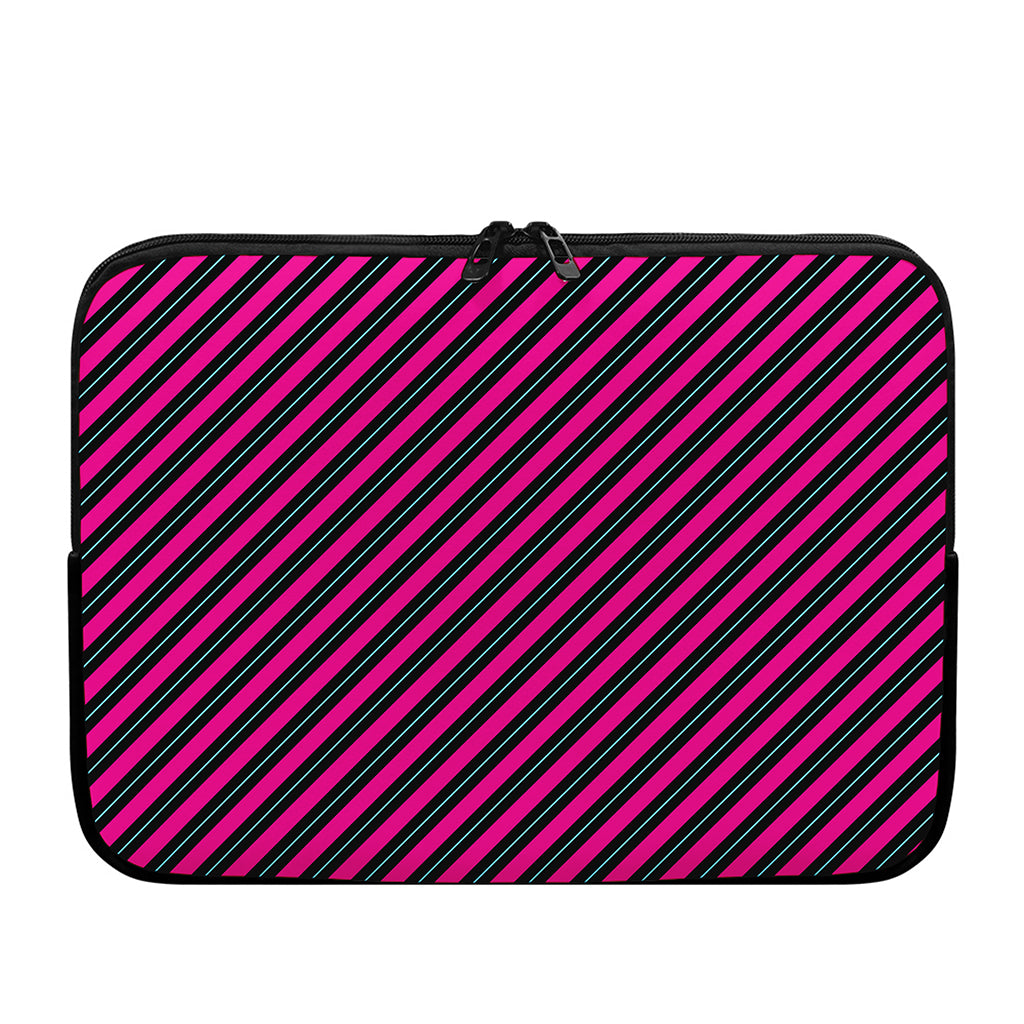 Hot Pink Black And Blue Stripes Print Laptop Sleeve