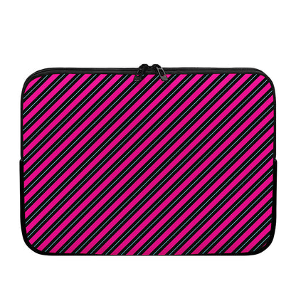 Hot Pink Black And Blue Stripes Print Laptop Sleeve