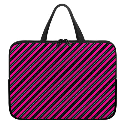 Hot Pink Black And Blue Stripes Print Laptop Sleeve With Handle