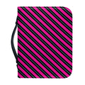 Hot Pink Black And Blue Stripes Print Leather Bible Cover