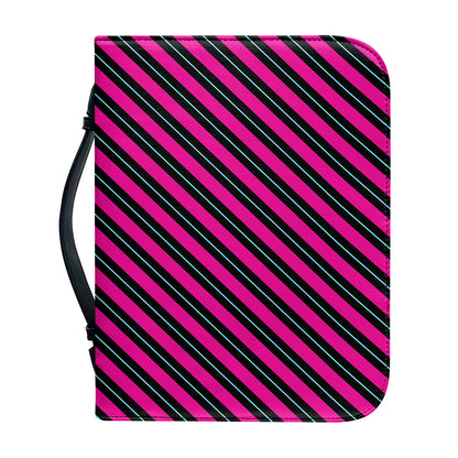 Hot Pink Black And Blue Stripes Print Leather Bible Cover
