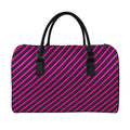 Hot Pink Black And Blue Stripes Print Leather Duffel Bag