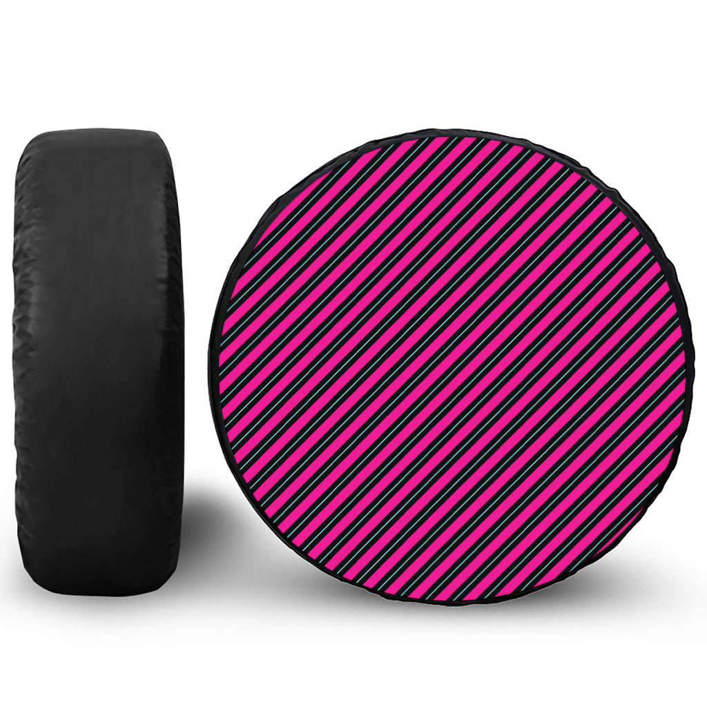 Hot Pink Black And Blue Stripes Print Leather Spare Tire Cover