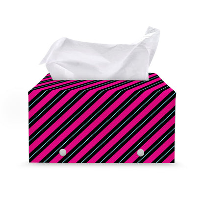Hot Pink Black And Blue Stripes Print Leather Tissue Box Cover