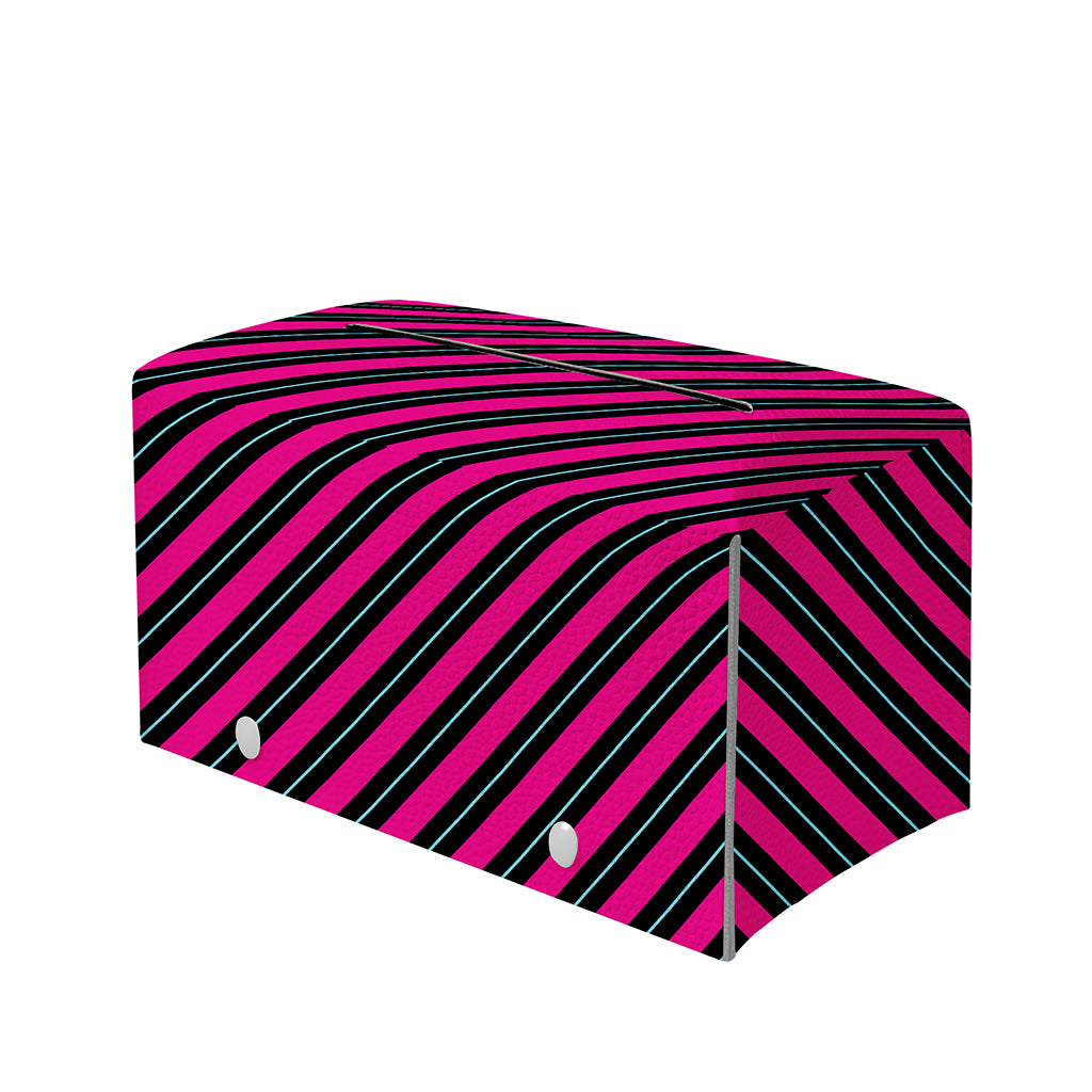 Hot Pink Black And Blue Stripes Print Leather Tissue Box Cover