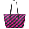 Hot Pink Black And Blue Stripes Print Leather Tote Bag